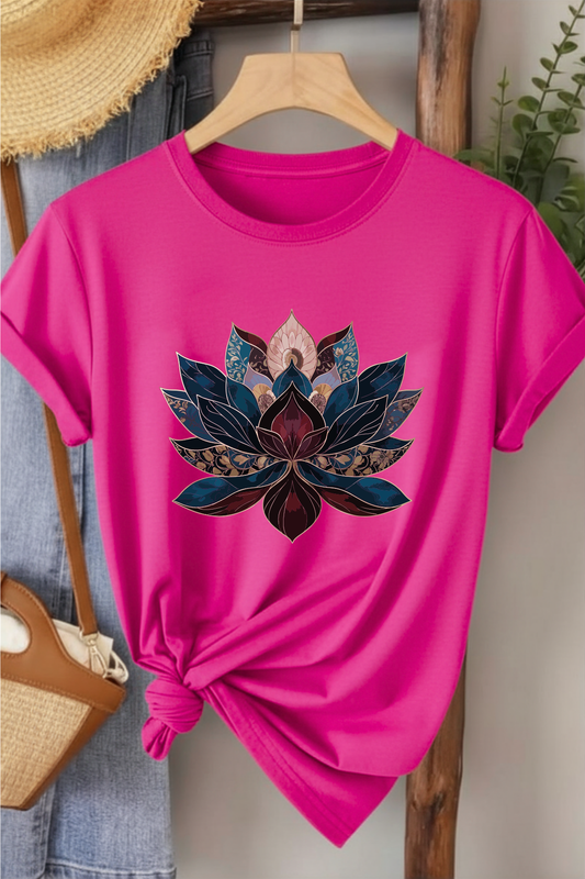 Lotus - Fuşya Baskılı Pamuk T-shirt