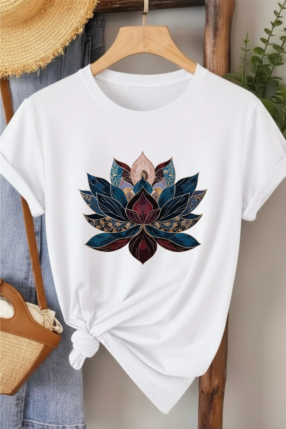Lotus - Beyaz Baskılı Pamuk T-shirt