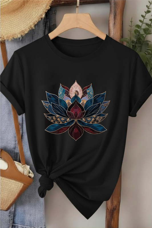 Lotus - Siyah Baskılı Pamuk T-shirt