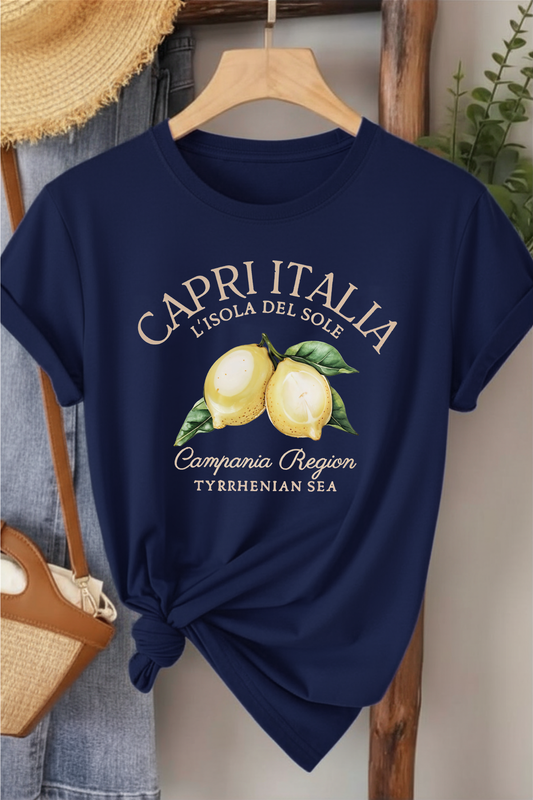 Capri Italia - Lacivert Baskılı Pamuk T-shirt