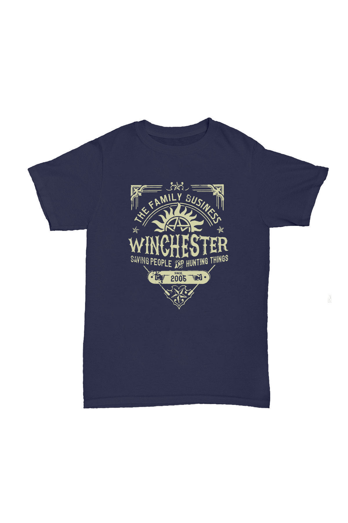 Supernatural - Winchester Bros. Lacivert Baskılı Pamuk T-shirt
