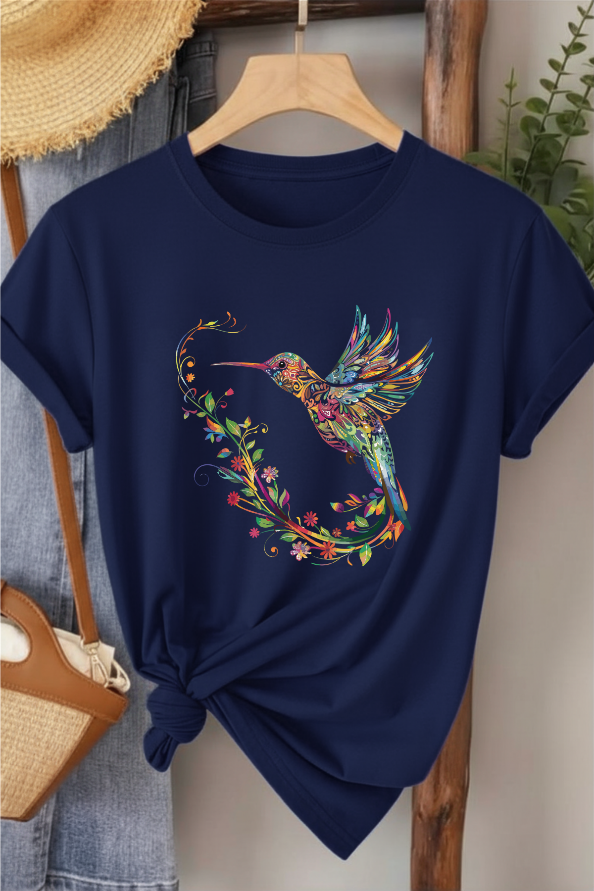 Sinek Kuşu  - Lacivert Baskılı Pamuk T-shirt