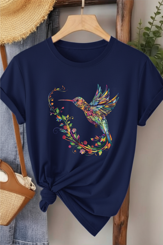 Sinek Kuşu  - Lacivert Baskılı Pamuk T-shirt