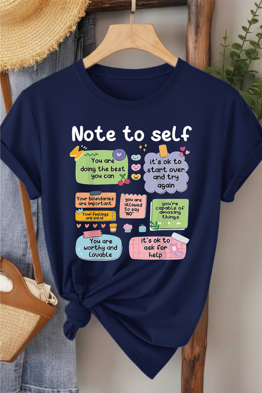 Note To Self  - Lacivert Baskılı Pamuk T-shirt