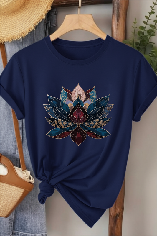 Lotus - Lacivert Baskılı Pamuk T-shirt