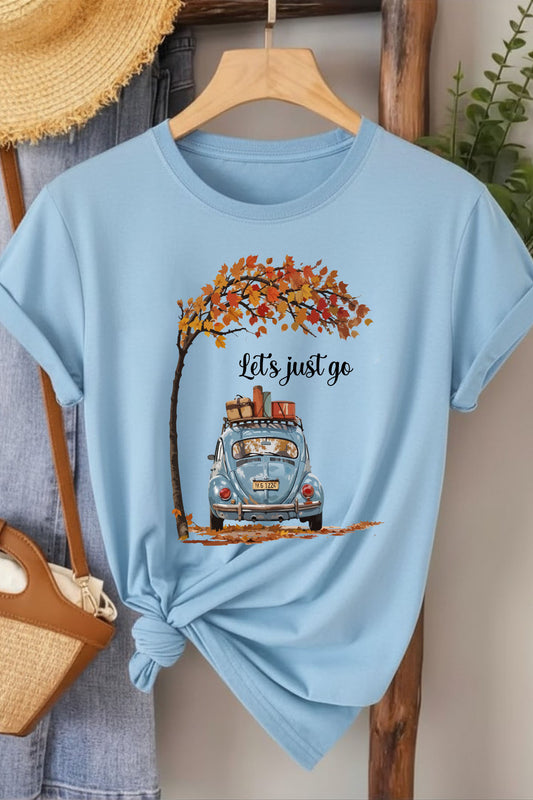 Let's Just Go - Mavi Baskılı Pamuk T-shirt