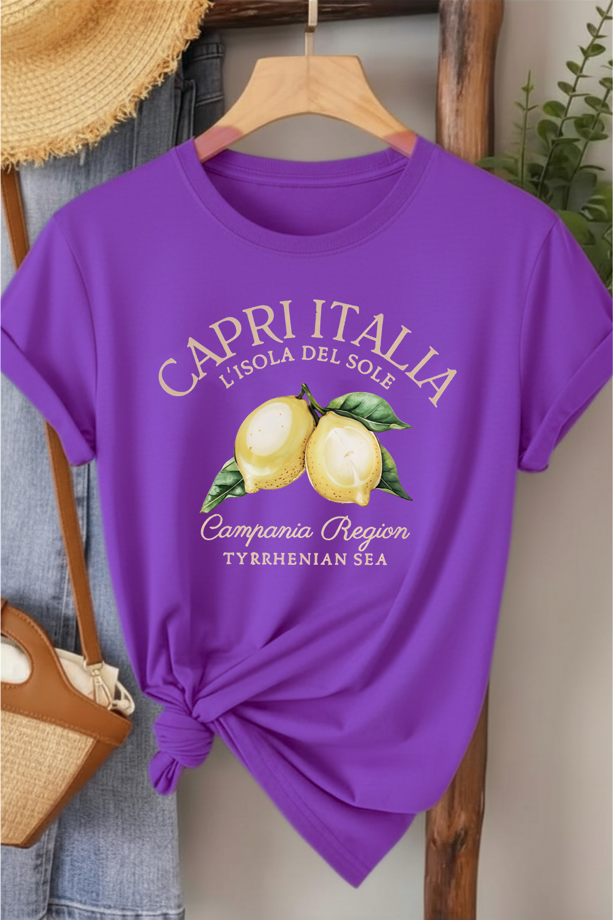 Capri Italia - Mor Baskılı Pamuk T-shirt