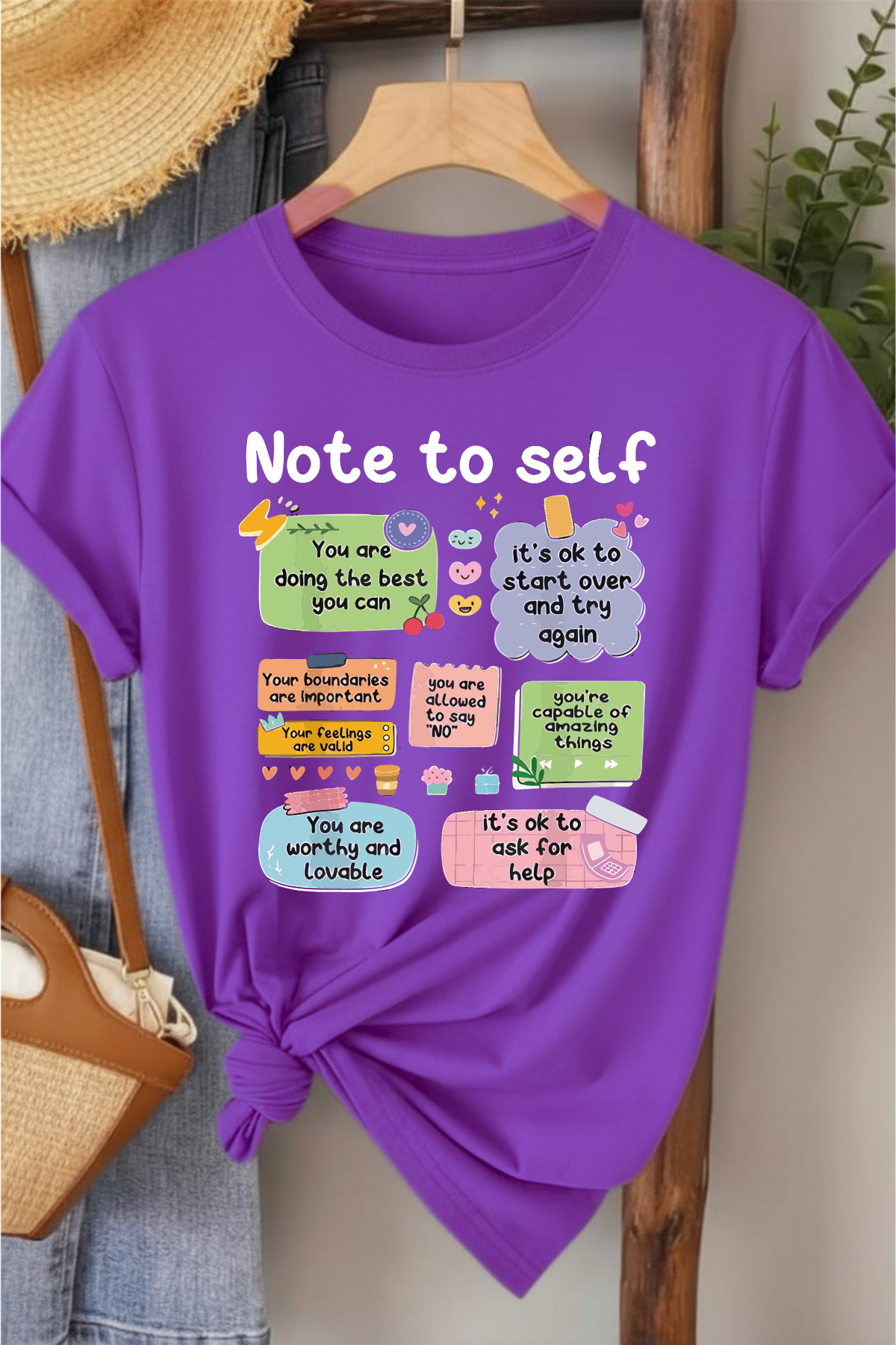 Note To Self  - Mor Baskılı Pamuk T-shirt