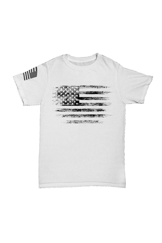 Amerika Siyah Bayrak - Beyaz Baskılı Pamuk T-shirt