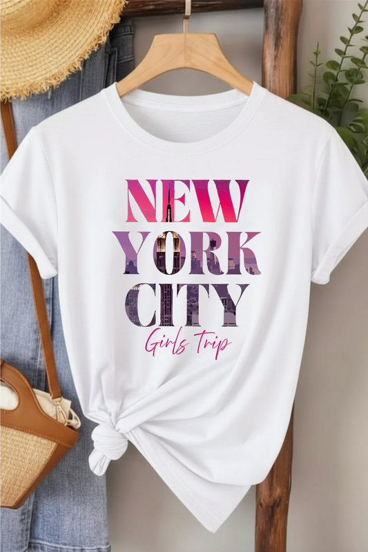 New York City Girls - Beyaz Baskılı Pamuk T-shirt
