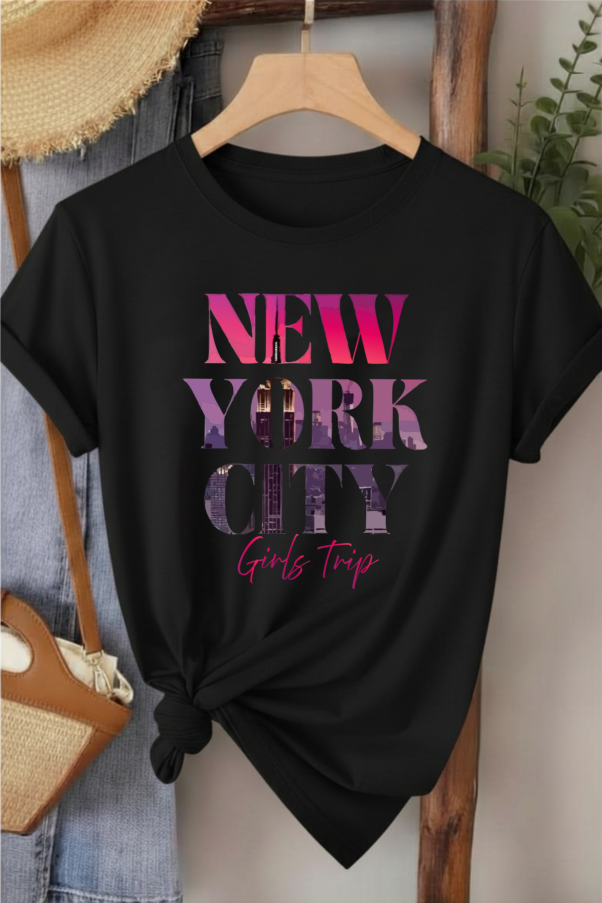New York City Girls - Siyah Baskılı Pamuk T-shirt