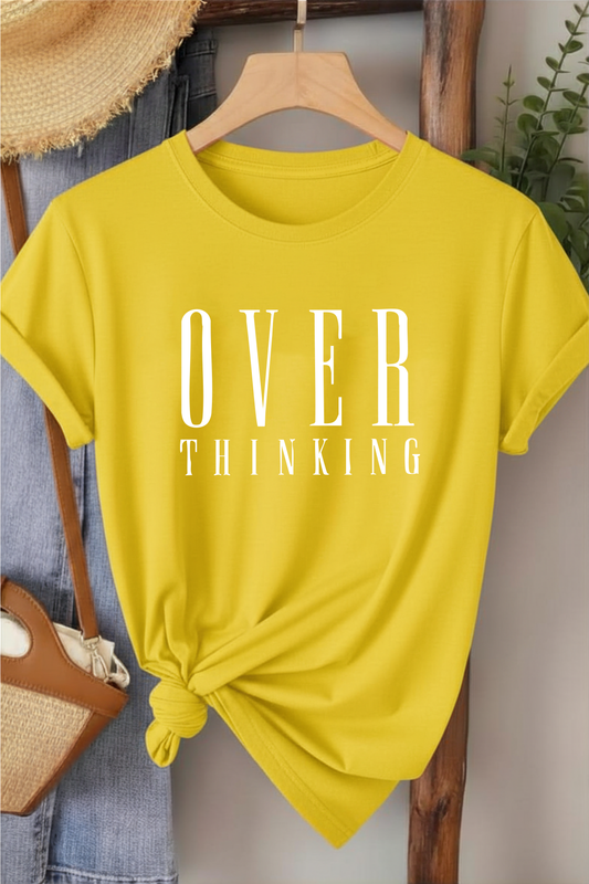 Over Thinking - Sarı Baskılı Pamuk T-shirt