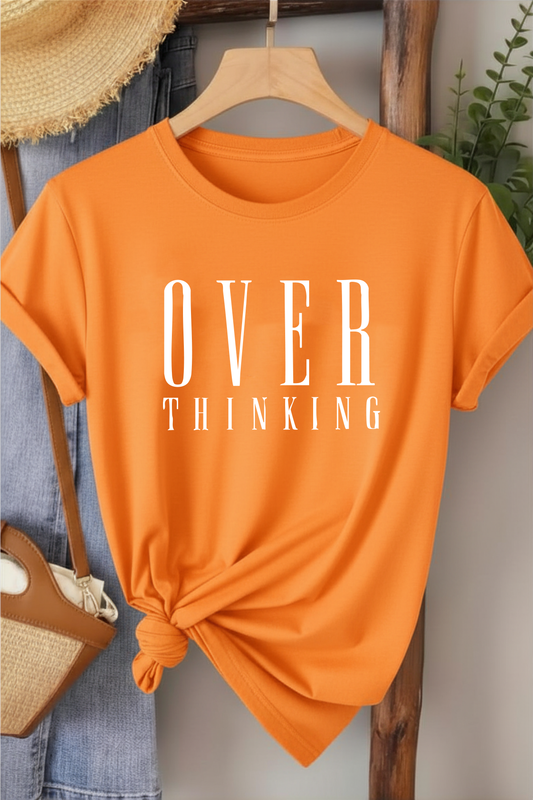 Over Thinking - Turuncu Baskılı Pamuk T-shirt