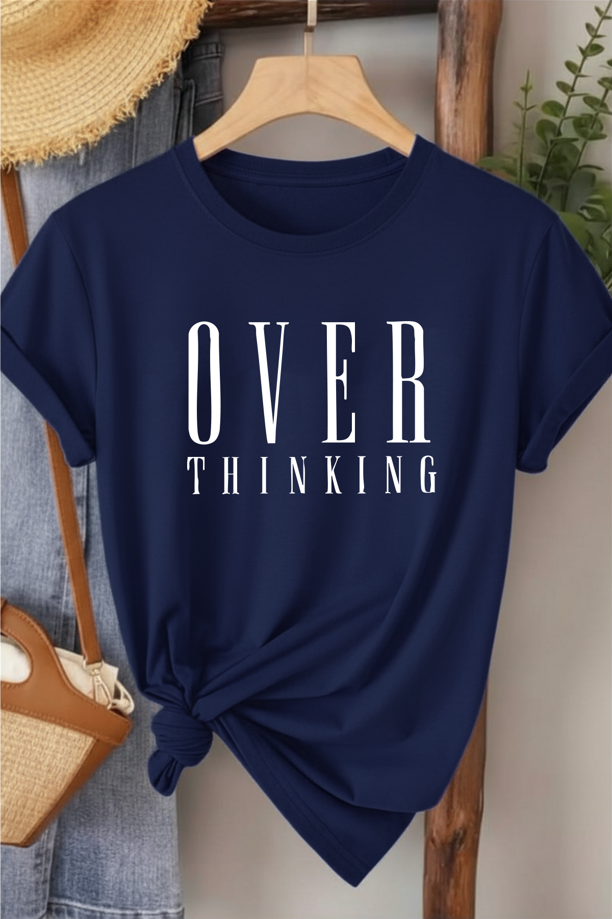 Over Thinking - Lacviert Baskılı Pamuk T-shirt