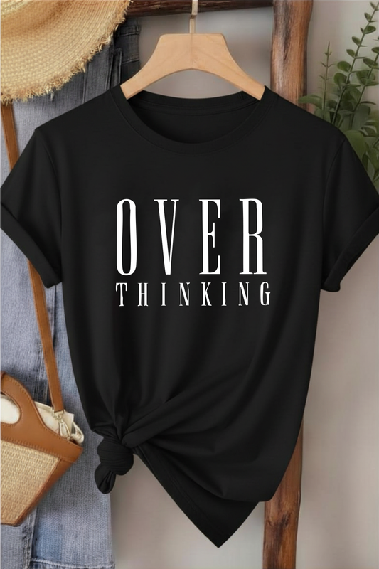 Over Thinking - Siyah Baskılı Pamuk T-shirt