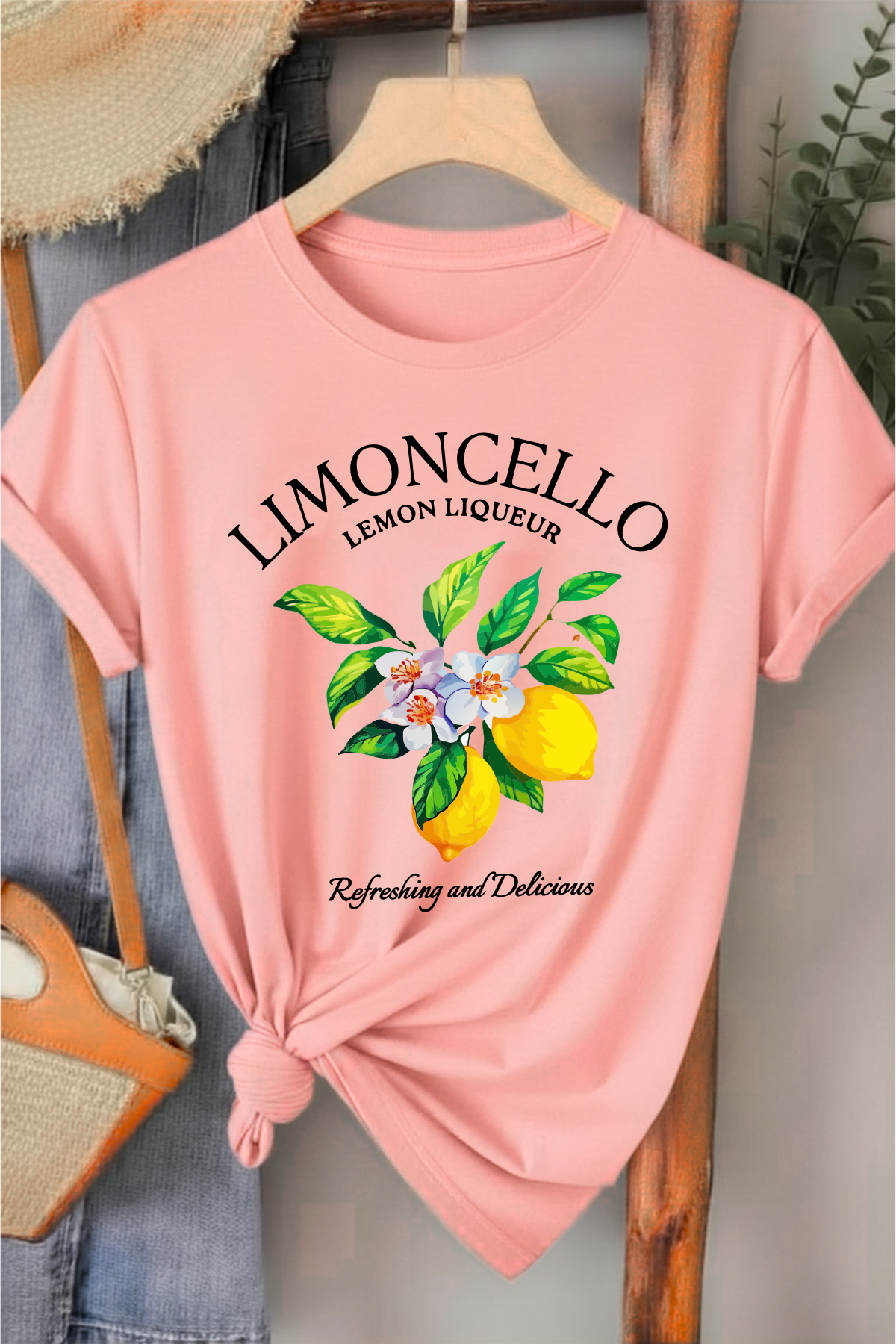 Limoncello - Pembe Baskılı Pamuk T-shirt
