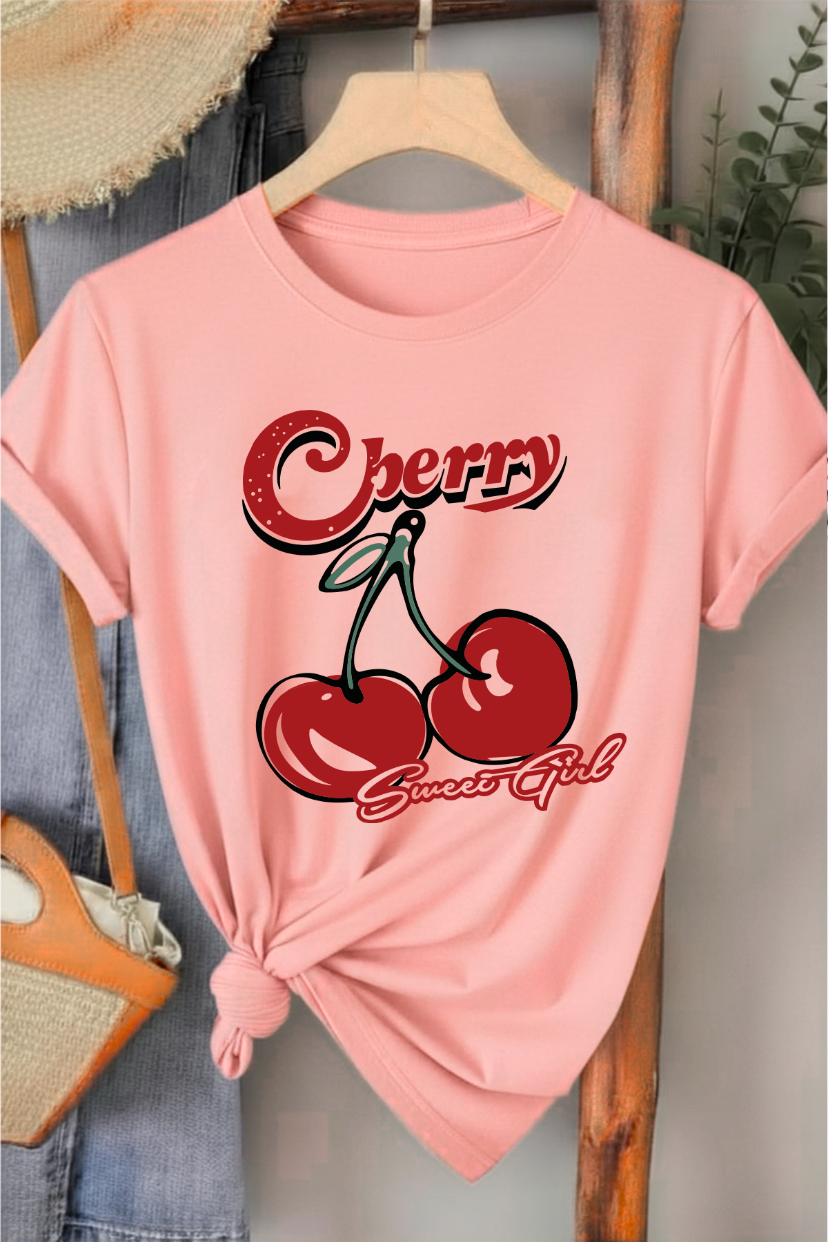 Cherry Sweat Girl - Pembe Baskılı Pamuk T-shirt
