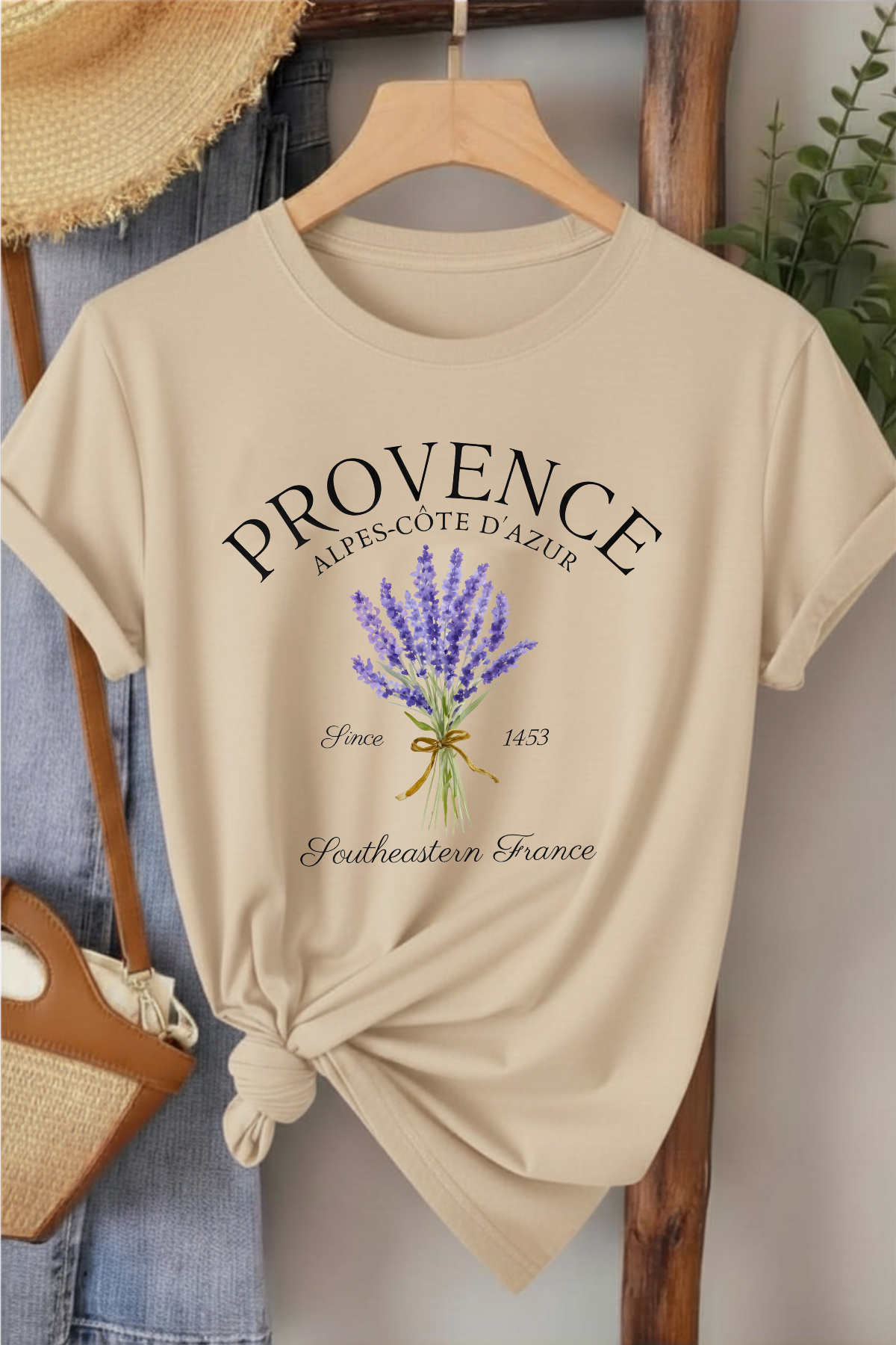 Provence  - Bej Baskılı Pamuk T-shirt