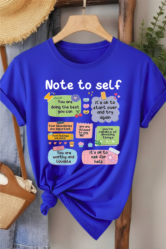 Note To Self  - Mavi Baskılı Pamuk T-shirt