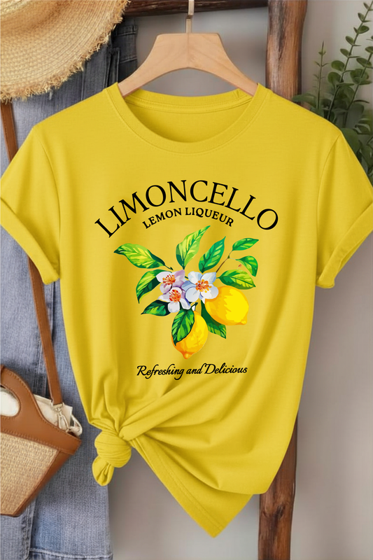 Limoncello - Sarı Baskılı Pamuk T-shirt
