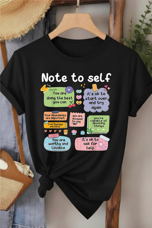 Note To Self  - Siyah Baskılı Pamuk T-shirt