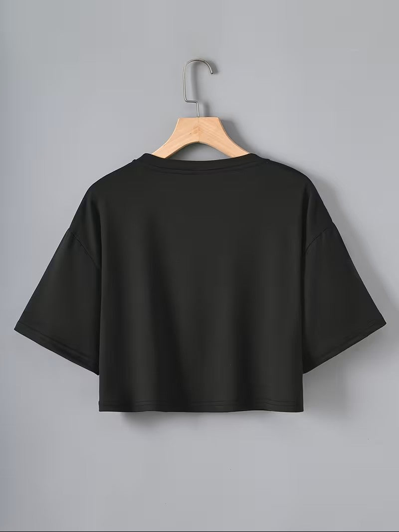 GYM Oversize Pamuk Siyah Crop T-shirt