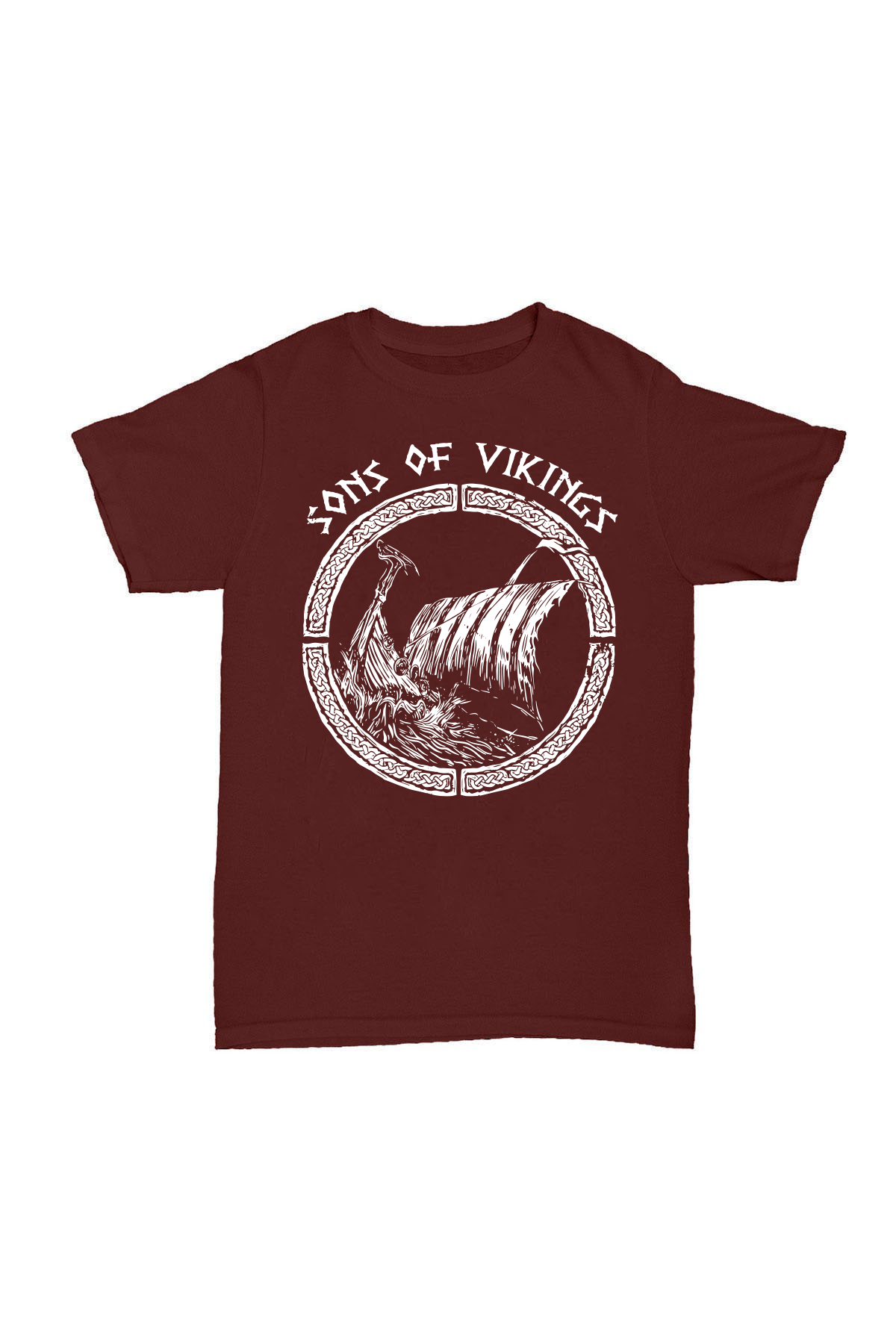 Son Of Vikings - Bordo Baskılı Pamuk T-shirt