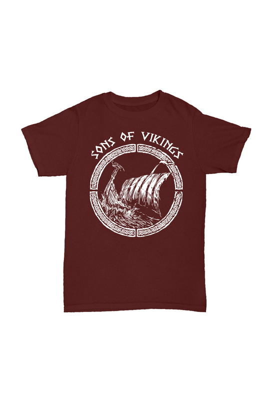 Son Of Vikings - Bordo Baskılı Pamuk T-shirt