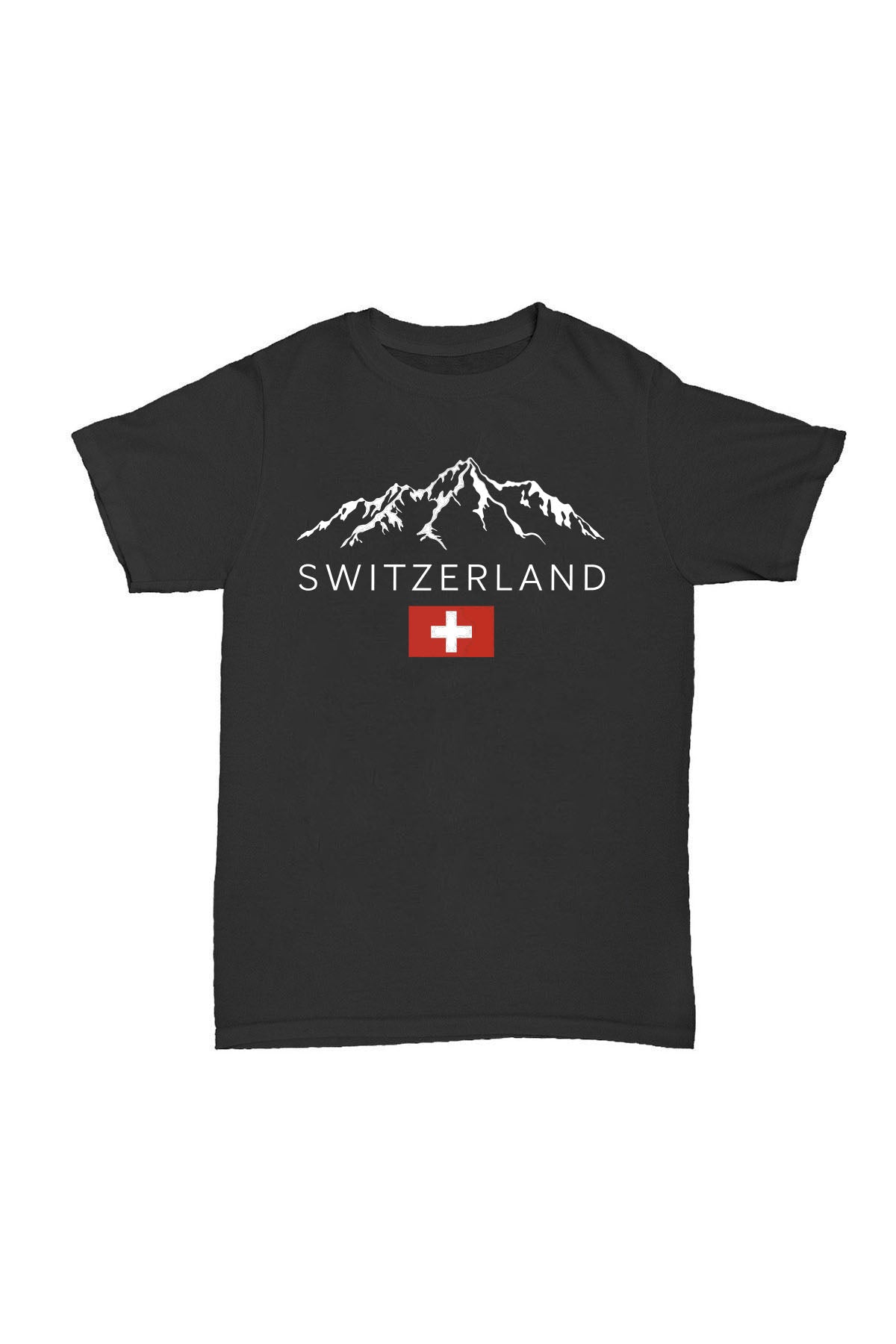 İsviçre - Siyah Baskılı Pamuk T-shirt