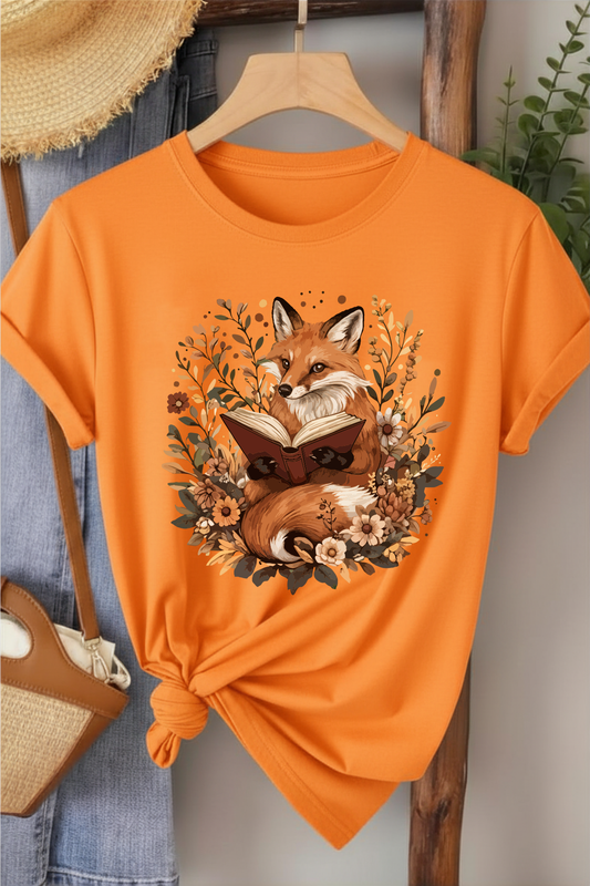 Tilki & Kitap - Turuncu Baskılı Pamuk T-shirt