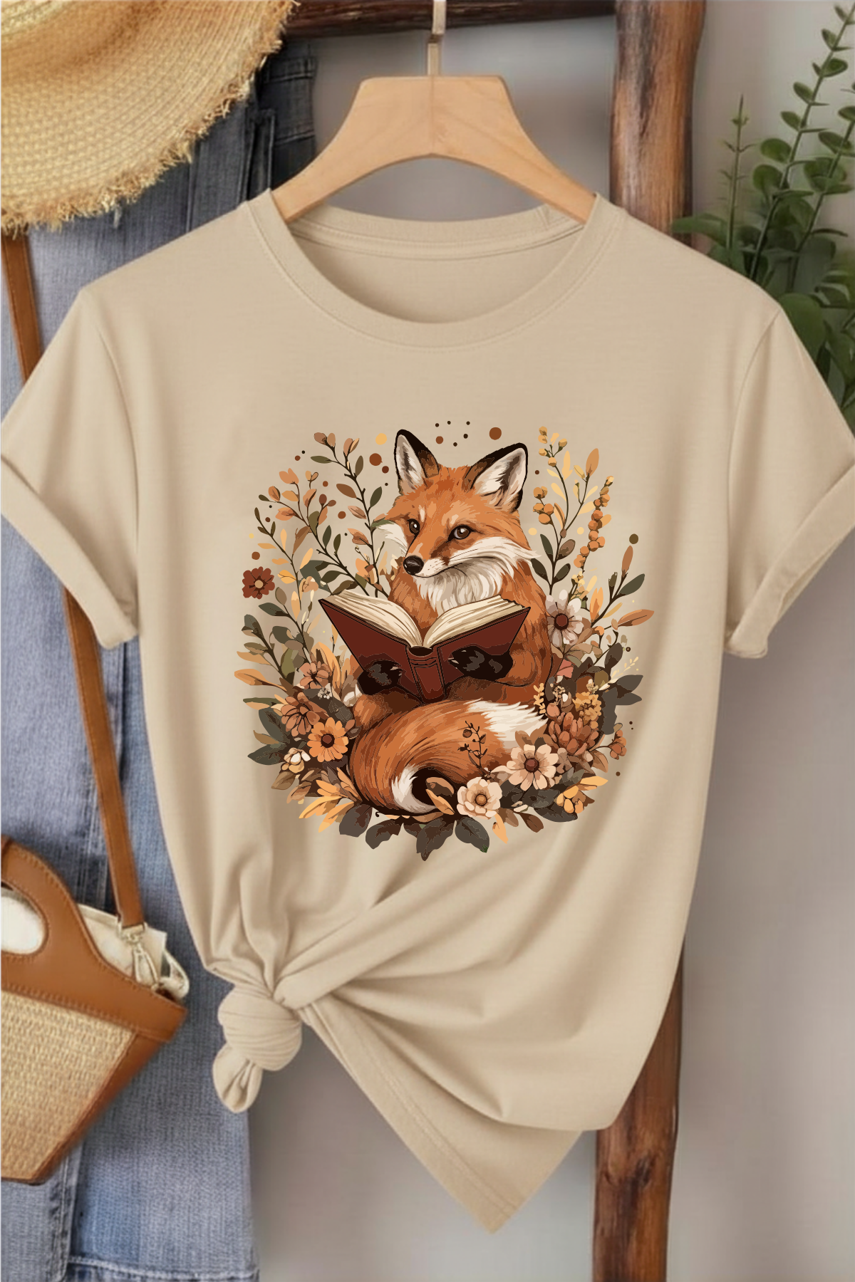 Tilki & Kitap - Bej Baskılı Pamuk T-shirt