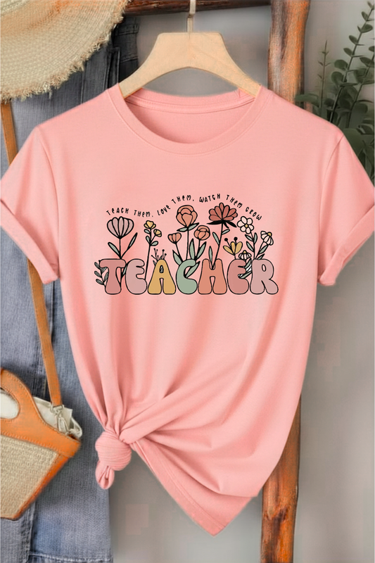 Teacher  - Pembe Baskılı Pamuk T-shirt