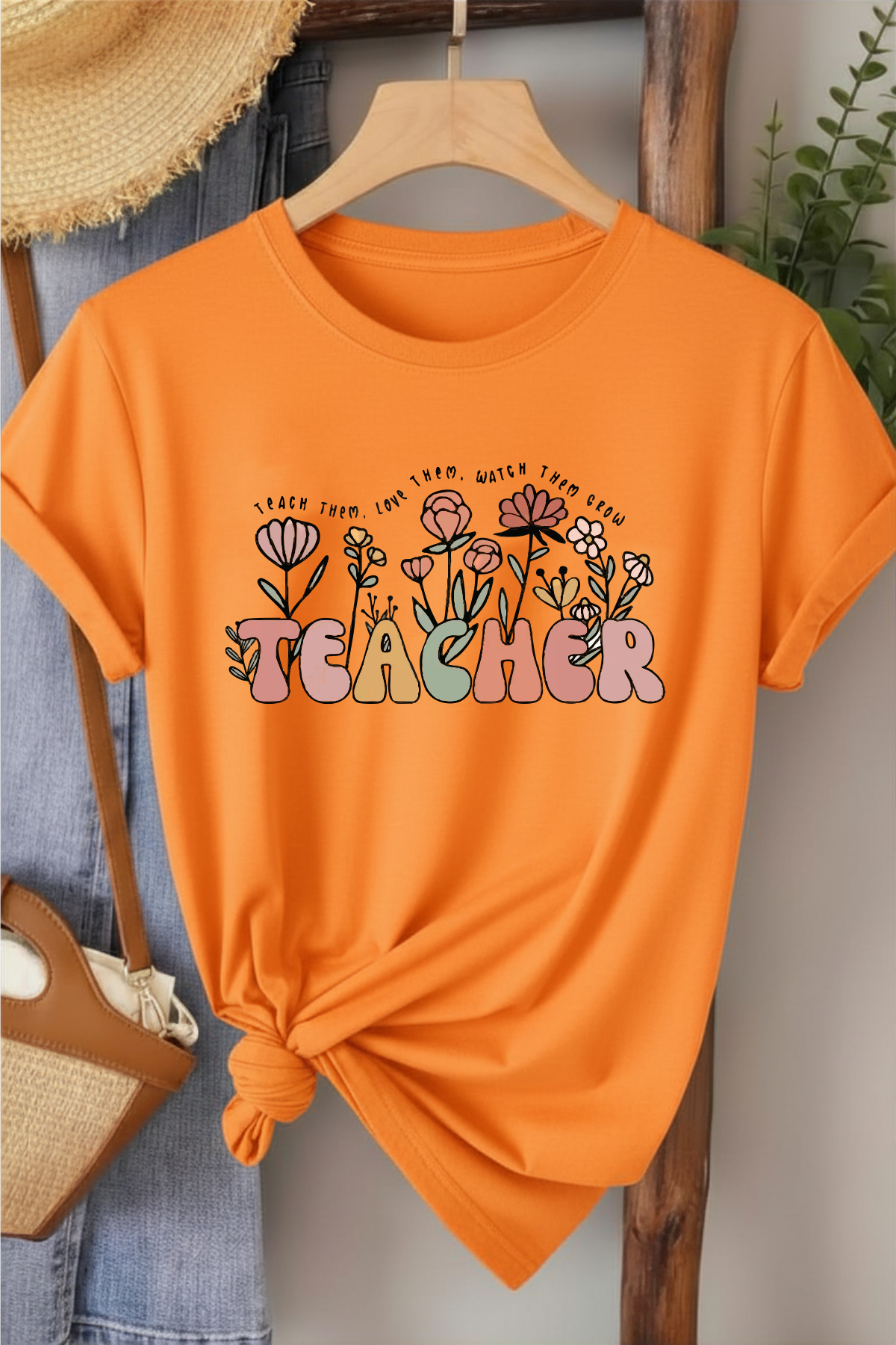Teacher  - Turuncu Baskılı Pamuk T-shirt