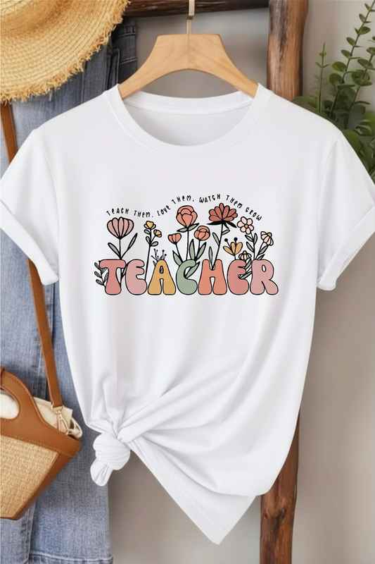 Teacher  - Beyaz Baskılı Pamuk T-shirt
