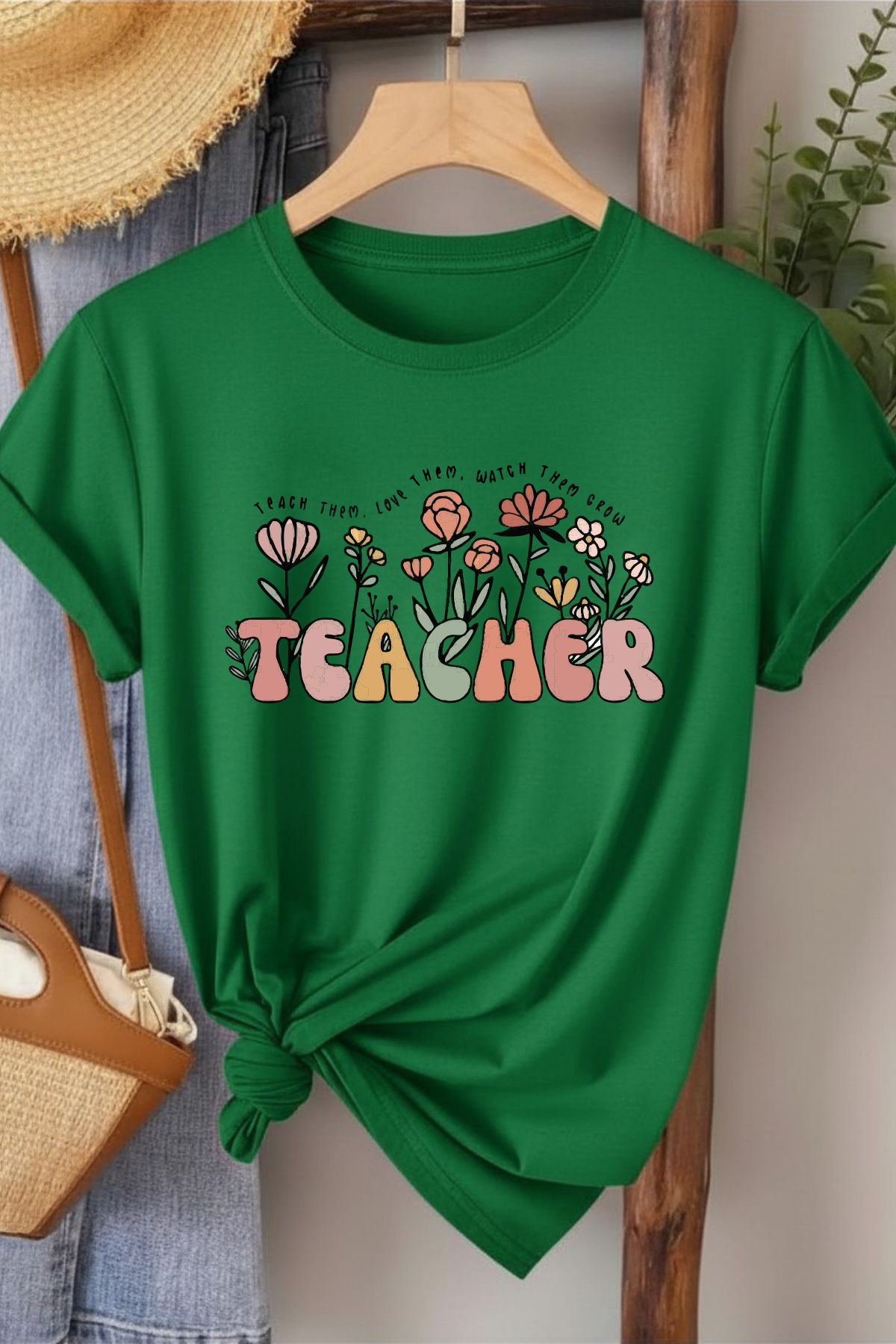 Teacher  - Yeşil Baskılı Pamuk T-shirt