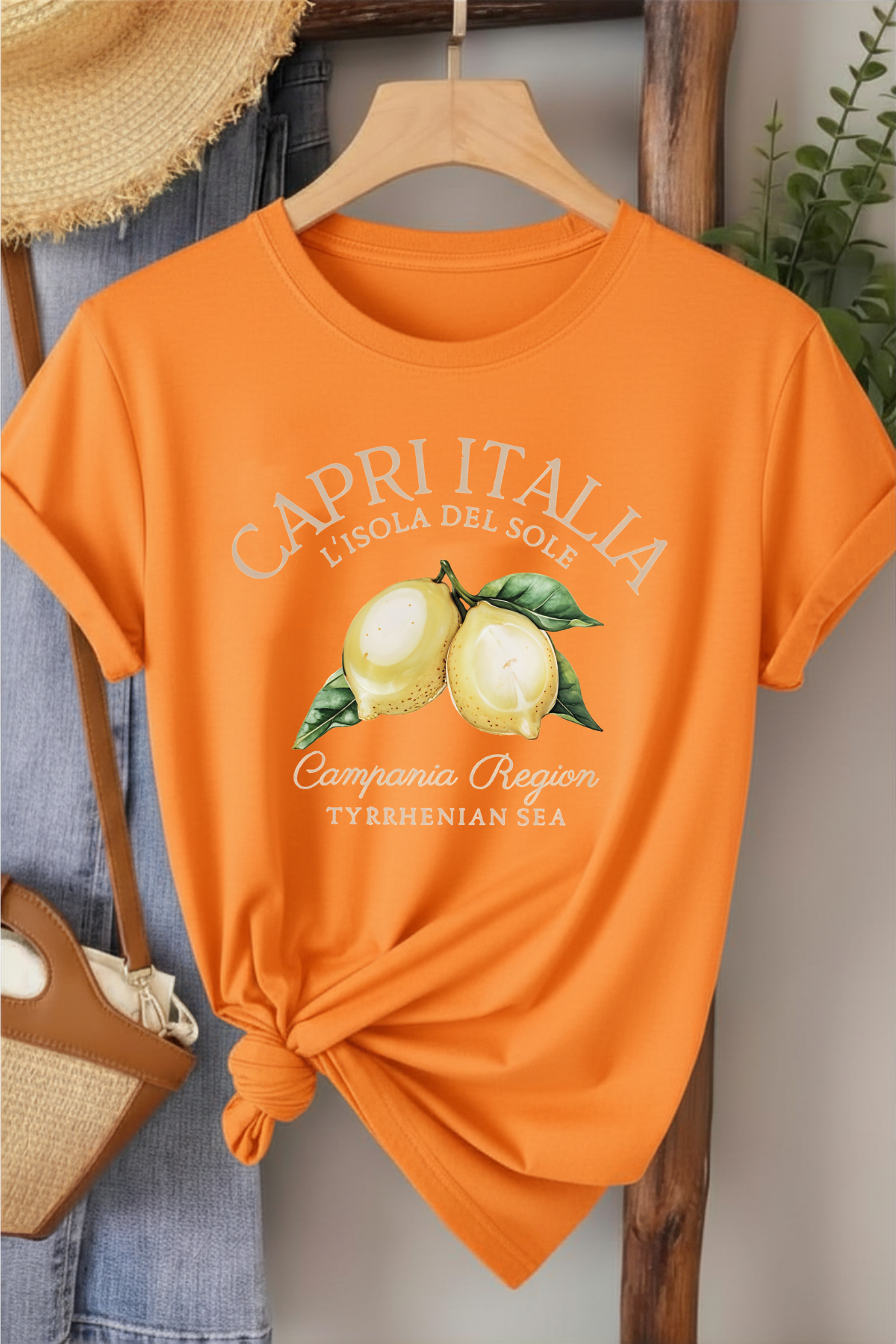 Capri Italia - Turuncu Baskılı Pamuk T-shirt