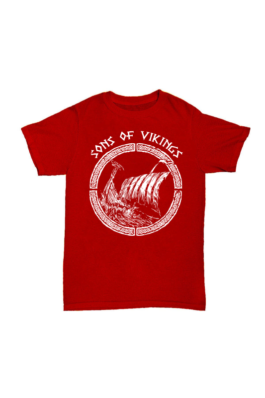 Son Of Vikings - Kırmızı Baskılı Pamuk T-shirt