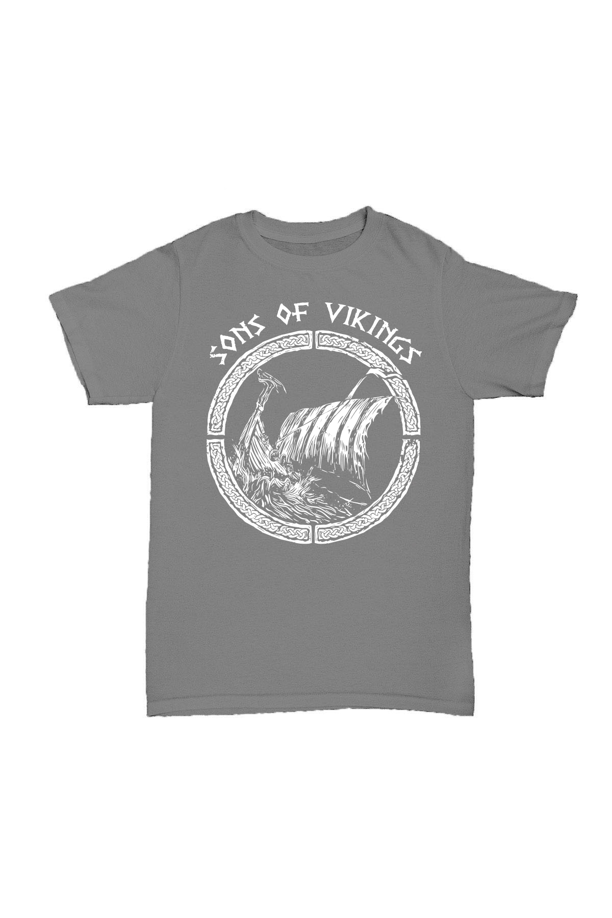 Son Of Vikings - Gri Baskılı Pamuk T-shirt