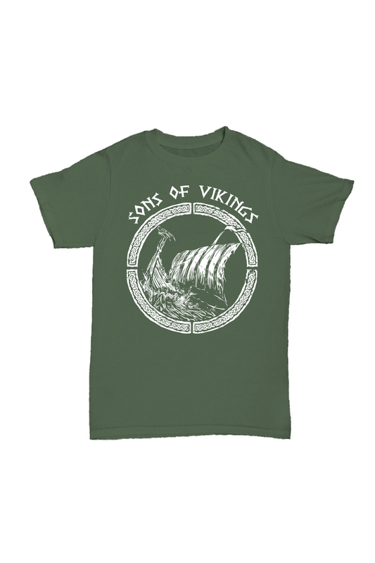 Son Of Vikings - Haki Baskılı Pamuk T-shirt