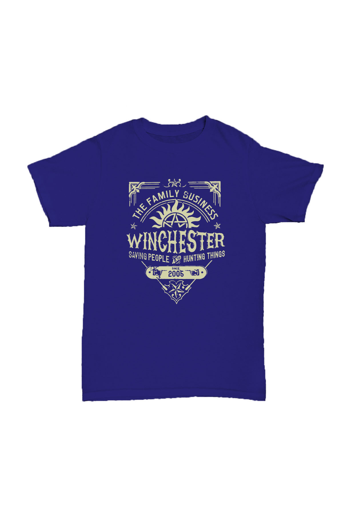 Supernatural - Winchester Bros. Mavi Baskılı Pamuk T-shirt