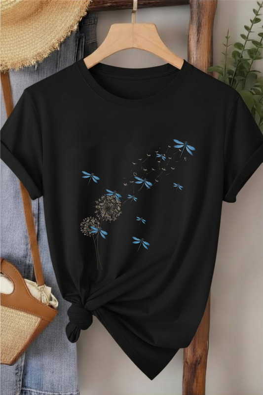 Yusufçuk - Siyah Baskılı Pamuk T-shirt