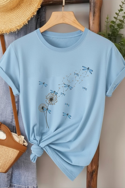 Yusufçuk - Bebe Mavisi Baskılı Pamuk T-shirt