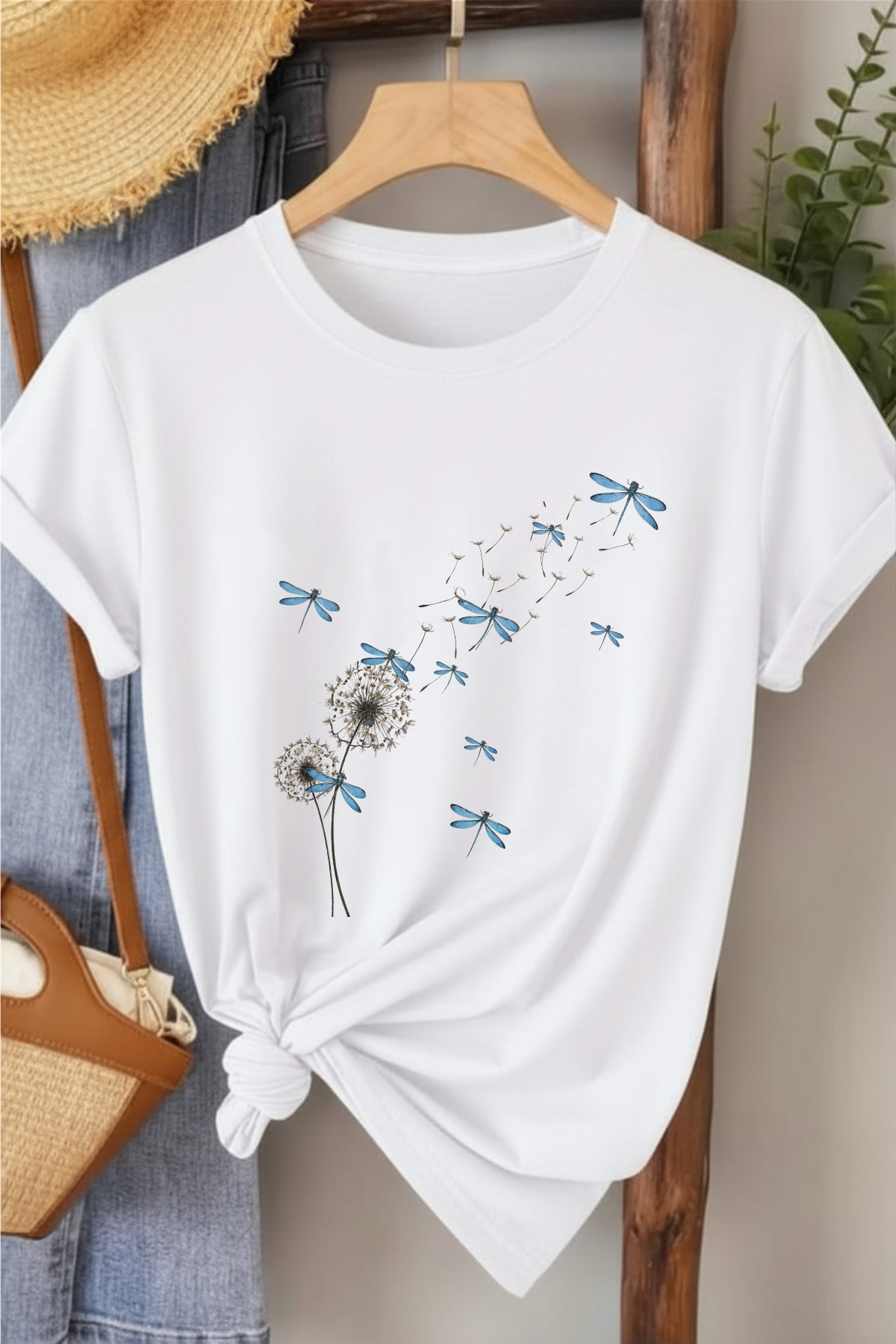 Yusufçuk - Beyaz Baskılı Pamuk T-shirt