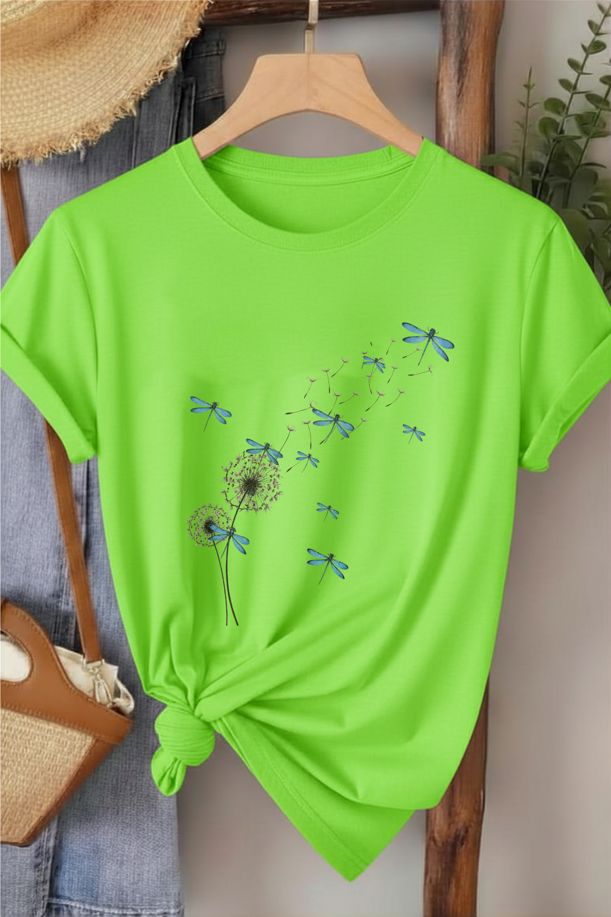 Yusufçuk - Yeşil Mavisi Baskılı Pamuk T-shirt