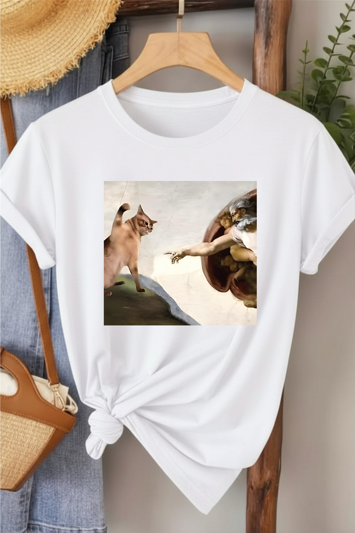 Yaratılış & Pati  - Beyaz Baskılı Pamuk T-shirt