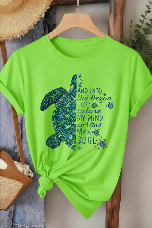 Into The Ocean - Yeşil Baskılı Pamuk T-shirt