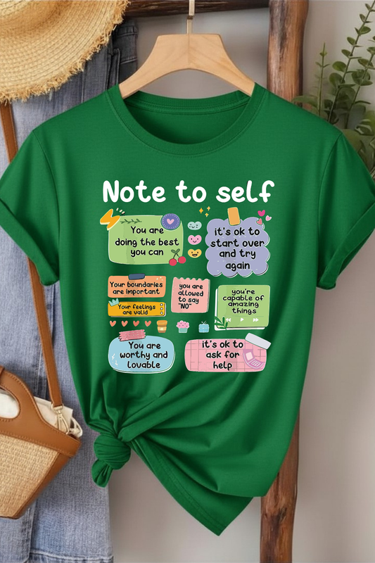 Note To Self  - Yeşil Baskılı Pamuk T-shirt